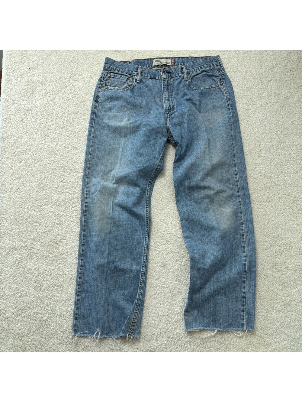 Vintage Levi's 569 Loose Straight Jeans 38x31 Raw Hem Y2K Medium Wash Grunge